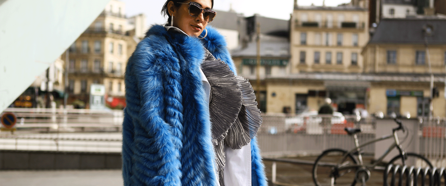 Blue fox coat street style